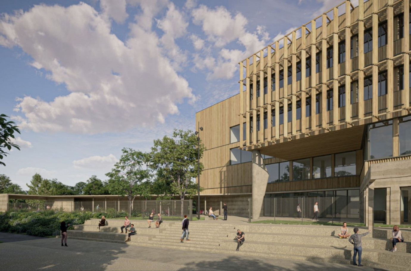 ESSP d'un nouveau lycée à Vertou - Vue sur le parvis du lycée - Mûrisserie Architecture